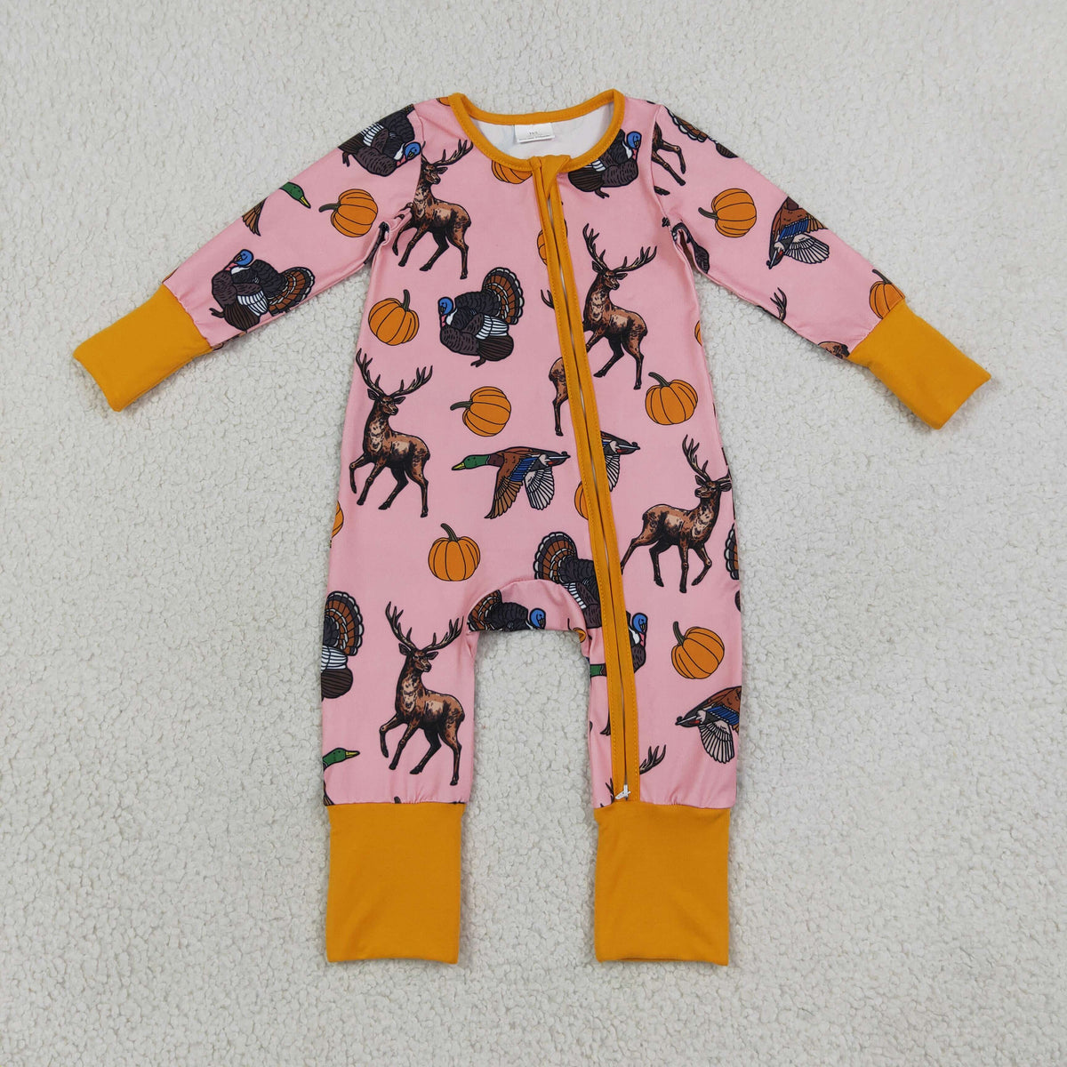 Baby Girls Infant Ducks Deer Pumpkins Fall Zipper Footie Sleeper Romper Clothes