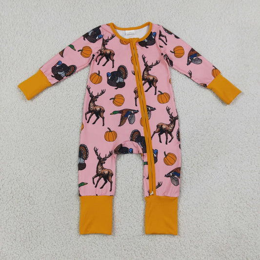 Baby Girls Infant Ducks Deer Pumpkins Fall Zipper Footie Sleeper Romper Clothes