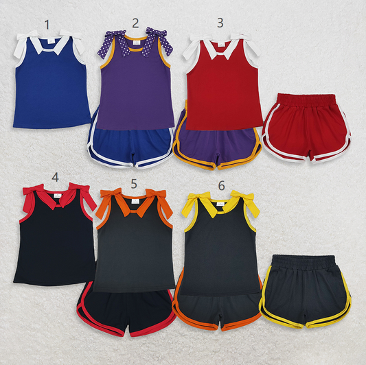 Sibling Baby Girls Kids Sleeveless Bows Cotton Shirts Shorts Sets Clothes