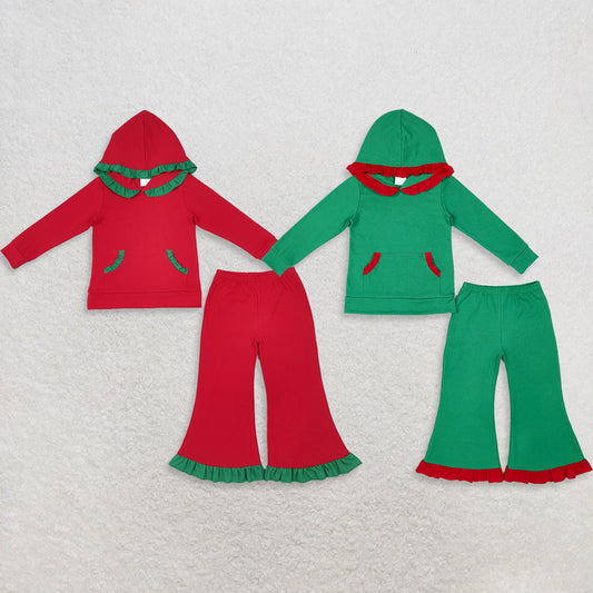 Sibling Baby Girls Kids Ruffle Hoodie Pockets Pullovers Cotton Pants Sets Christmas Clothes