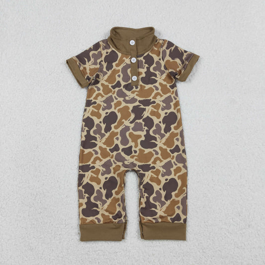 RTS Baby Boys Infant Short Sleeves Camo Hunting Buttons Brown Romper