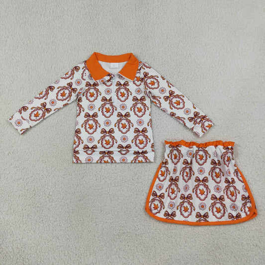 Baby Girls Kids Flower Bows Leaves Zipper Shirt Skirt Shorts Set Fall Clothes