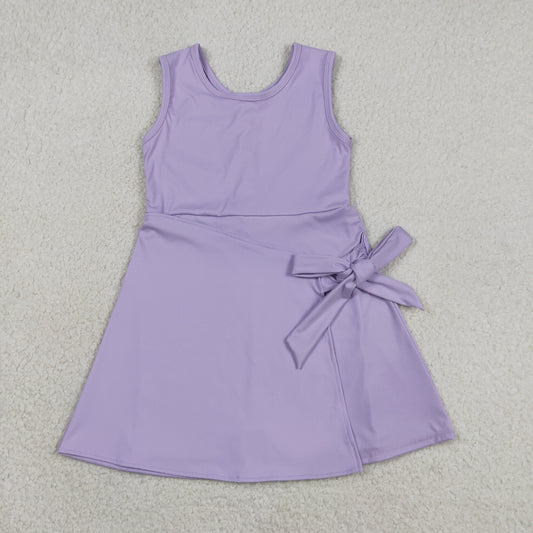 Baby Girls Sleeveless Purple Bow Shorts Knee Length Yoga Active Dress