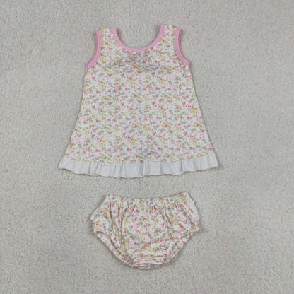 Baby Girls Kids Back Bow Floral Tops Ruffle Bummie Set Summer Clothes
