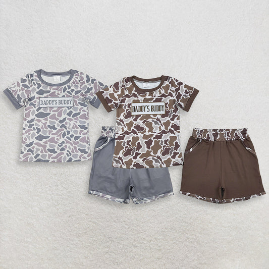 Sibling Baby Boys Kids Short Sleeves Embroidery Daddy's Buddy Camo Shirts Pockets Shorts Sets