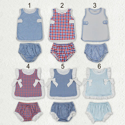 Sibling Baby Boys Girls Kids Plaid Tops Bummie Shorts Sets Summer Clothes