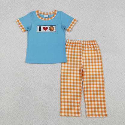 Sibling Baby Boys Kids Short Sleeves Embroidery I Love Balls Rompers Sets Clothes