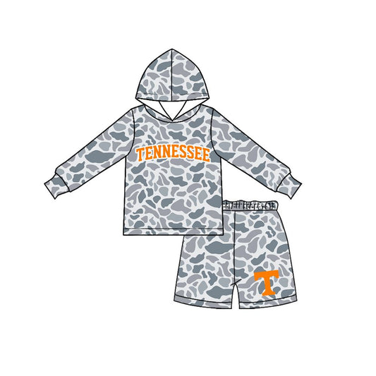 Moq 5 Preorder Baby Boy Kids Grey Long Sleeves Camo Hoodie Shirt Shorts Team Set