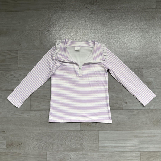 No moq Preorder Baby Girls Kids Long Sleeves Purple Stripes Zipper Pullover Shirt Clothes