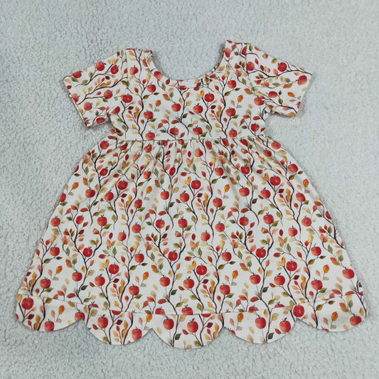 Baby Girls Kids Short Sleeves Apple Back to School Scallop Dress Clothes