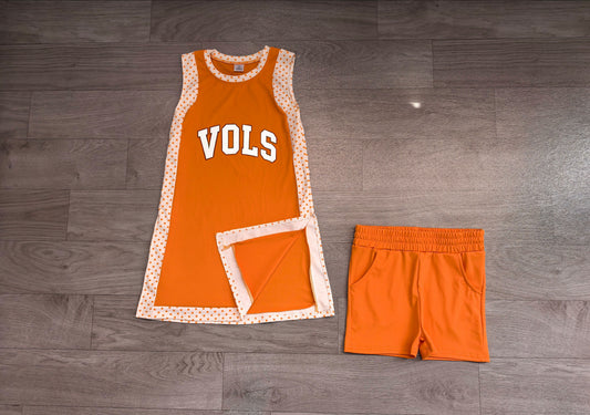 No moq Preorder Baby Girls Kids Sleeveless Orange Tops Shorts Team Set Yoga Active Clothes