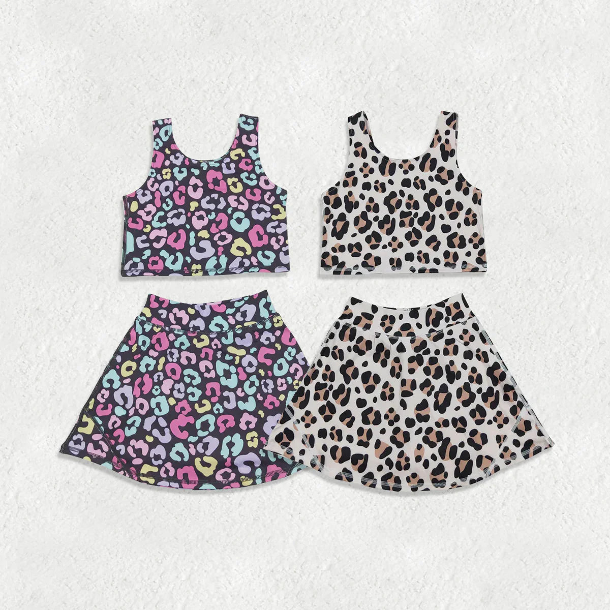 RTS Sibling Baby Girls Kids Sleeveless Leopard Tops Skorts Shorts Yoga Active Sibling Sets