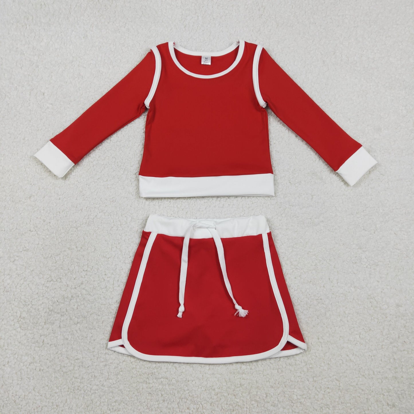 RTS Baby Girls Kids Red Long Sleeve Shirt Skirts Shorts Yoga Clothes Set