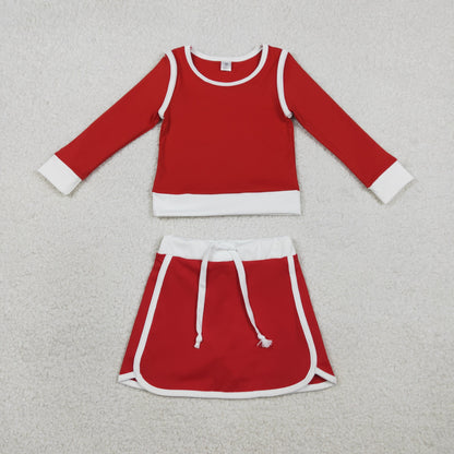 RTS Baby Girls Kids Red Long Sleeve Shirt Skirts Shorts Yoga Clothes Set