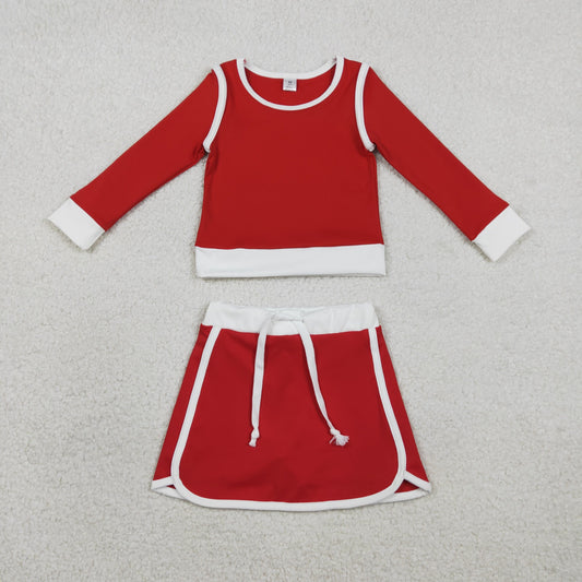 RTS Baby Girls Kids Red Long Sleeve Shirt Skirts Shorts Yoga Clothes Set