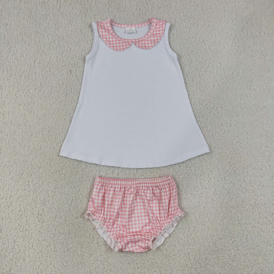 Baby Girls Kids Sleeveless Tops Red Plaid Bummie Shorts Set Clothes