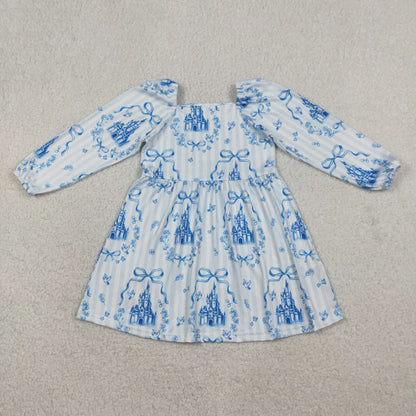 RTS Sibling Baby Girls Kids Castles Bows Flower Rompers Dress Sets