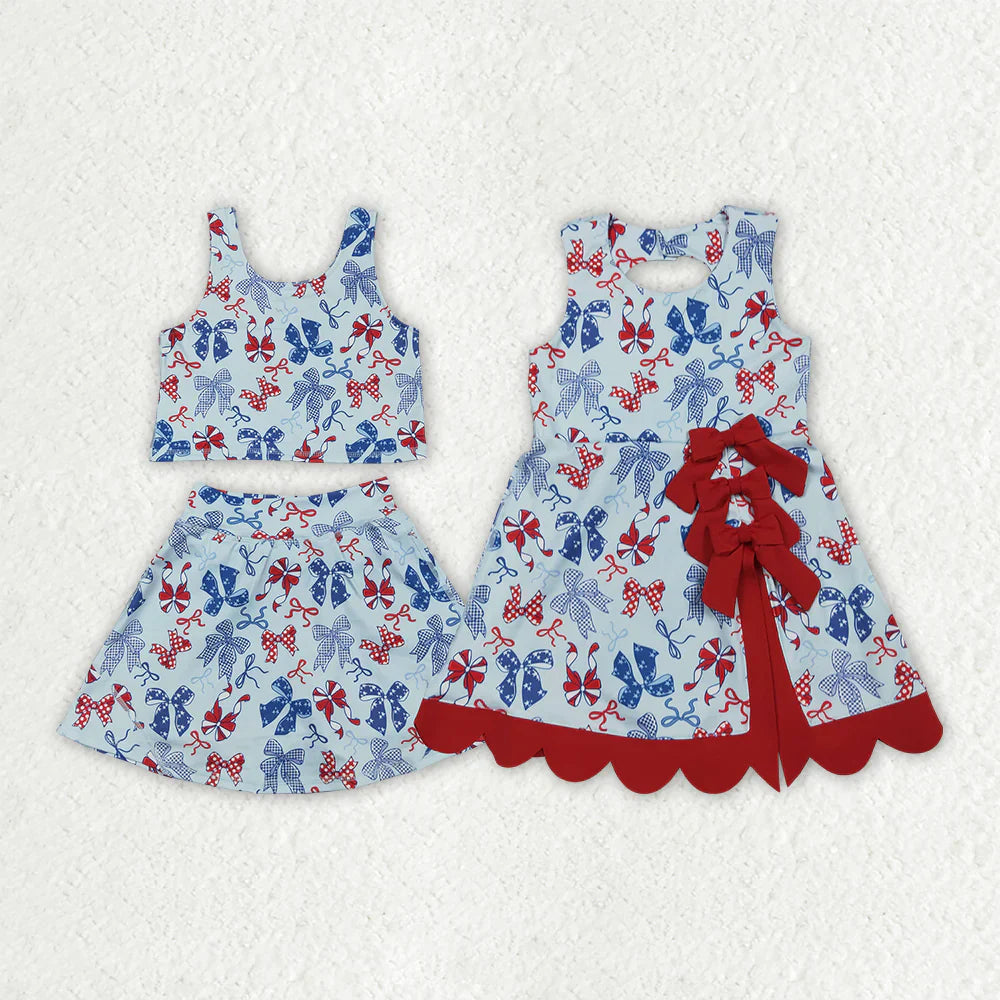 Sibling Baby Girls Kids 4th of July Bows Skort Yoga Active Dress Set Clothes
