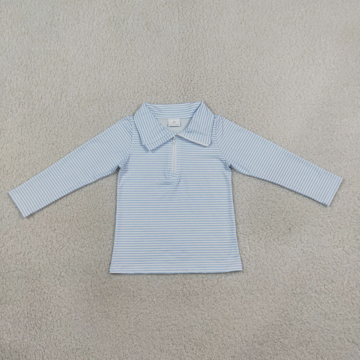 Baby Boy Kids Long Sleeves Blue Stripes Zipper Pullover Shirt Clothes