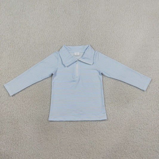 Baby Boy Kids Long Sleeves Blue Stripes Zipper Pullover Shirt Clothes