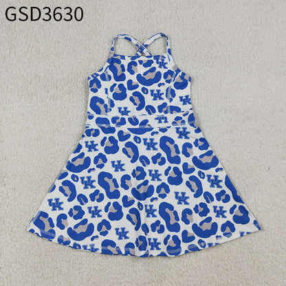 Baby Girls Kids Straps Blue Leopard Team Yoga Active Shorts Knee Length Dress RTS