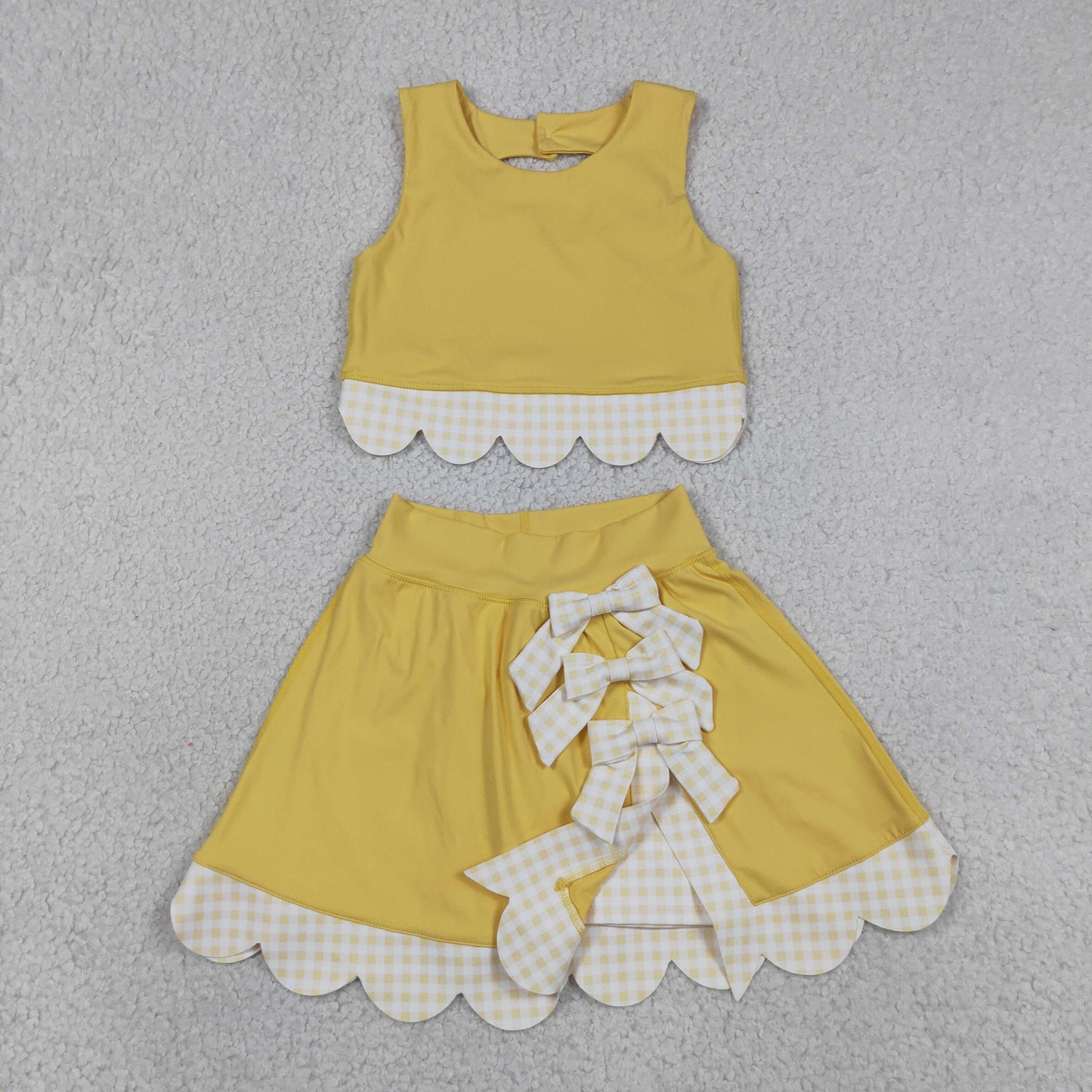 Baby Girls Yellow Sleeveless Tops Bows Skirt Shorts Yoga Clothes Set