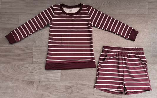 No moq Preorder Baby Girls Kids Long Sleeves Shirt Shorts Red Stripes Set Yoga Active Clothes