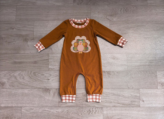 No moq Preorder Baby Boy Infant Long Sleeves turkey Thanksgiving Brown Romper Clothes
