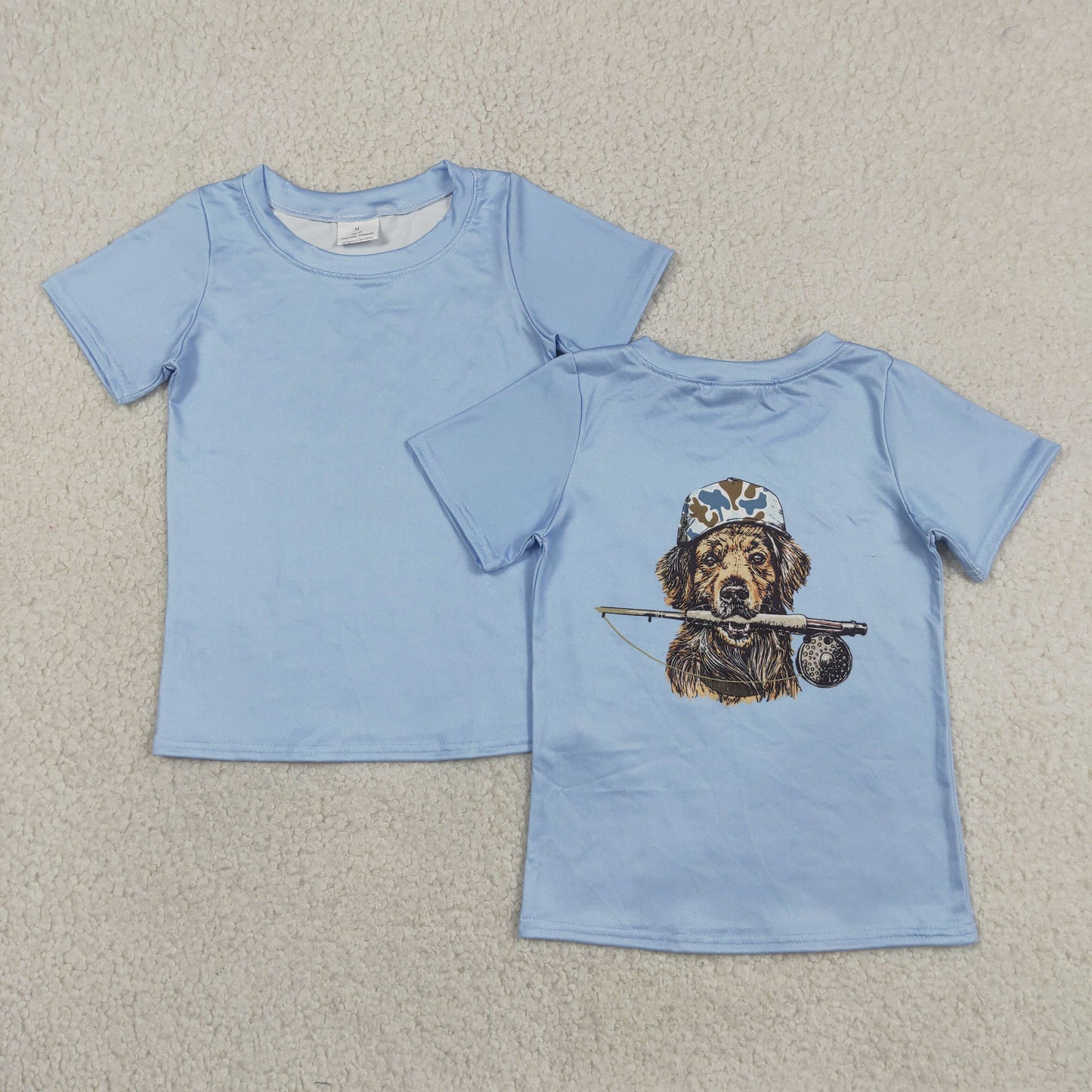 BT1761 Baby Boys Kids Short Sleeves Dog Fishing Blue Shirt Tops