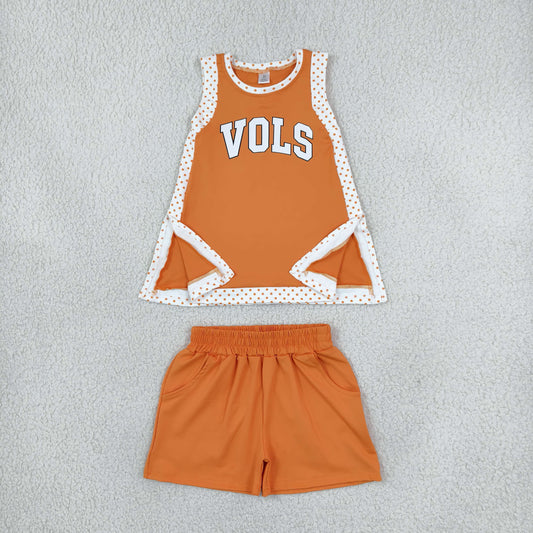 Baby Girls Kids Sleeveless Orange Tops Shorts Team Set Yoga Active Clothes