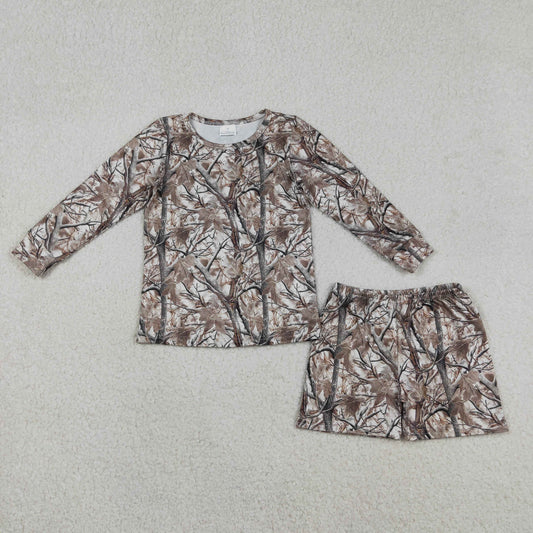 Baby Girls Long Sleeves Leaves Shirt Pockets Shorts Camo Clothes Set
