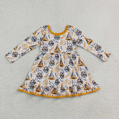 Baby Girls Kids Long Sleeves Happy New Year Knee Length Dress Clothes