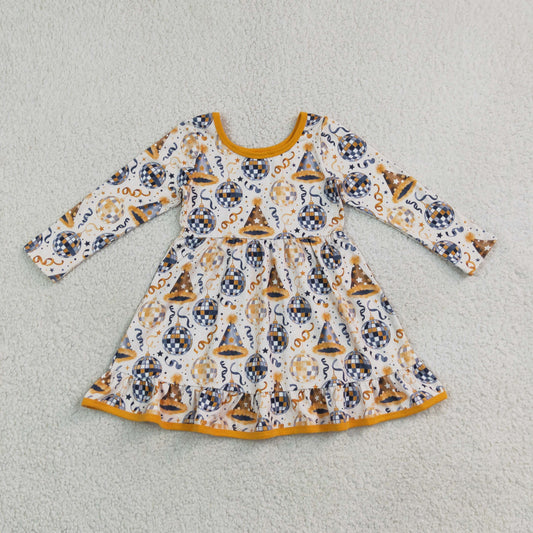 Baby Girls Kids Long Sleeves Happy New Year Knee Length Dress Clothes