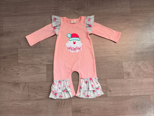 No moq Preorder Baby Girls Infant Pink Embroidery Christmas Santa Flower Romper Clothes