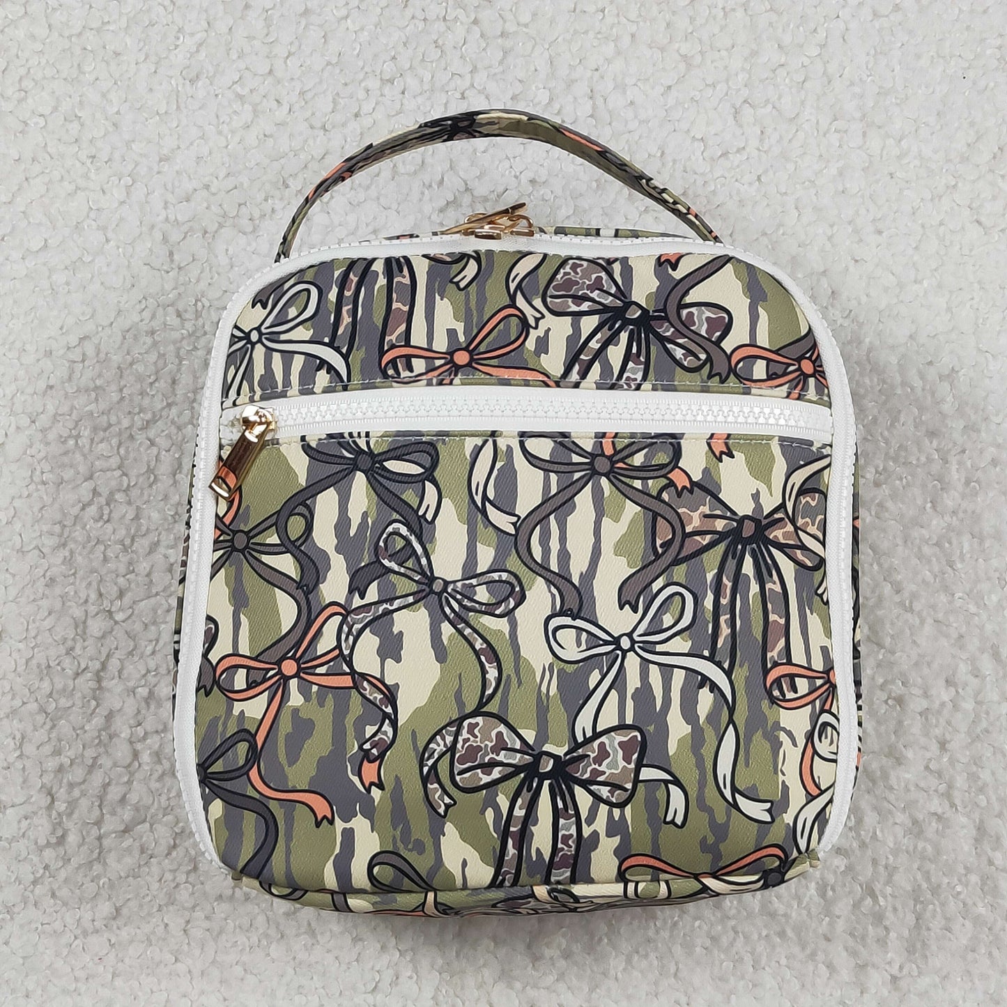 Baby Girls Kids Camo Bows Print Lunch Box Picnic Thermal Bag
