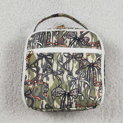 Baby Girls Kids Camo Bows Print Lunch Box Picnic Thermal Bag