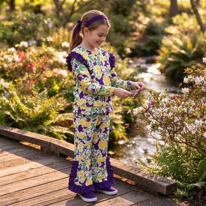 Baby Girls Kids Long Sleeves Deer Camo Shirt Bows Pants Set Mardi Gras Clothes