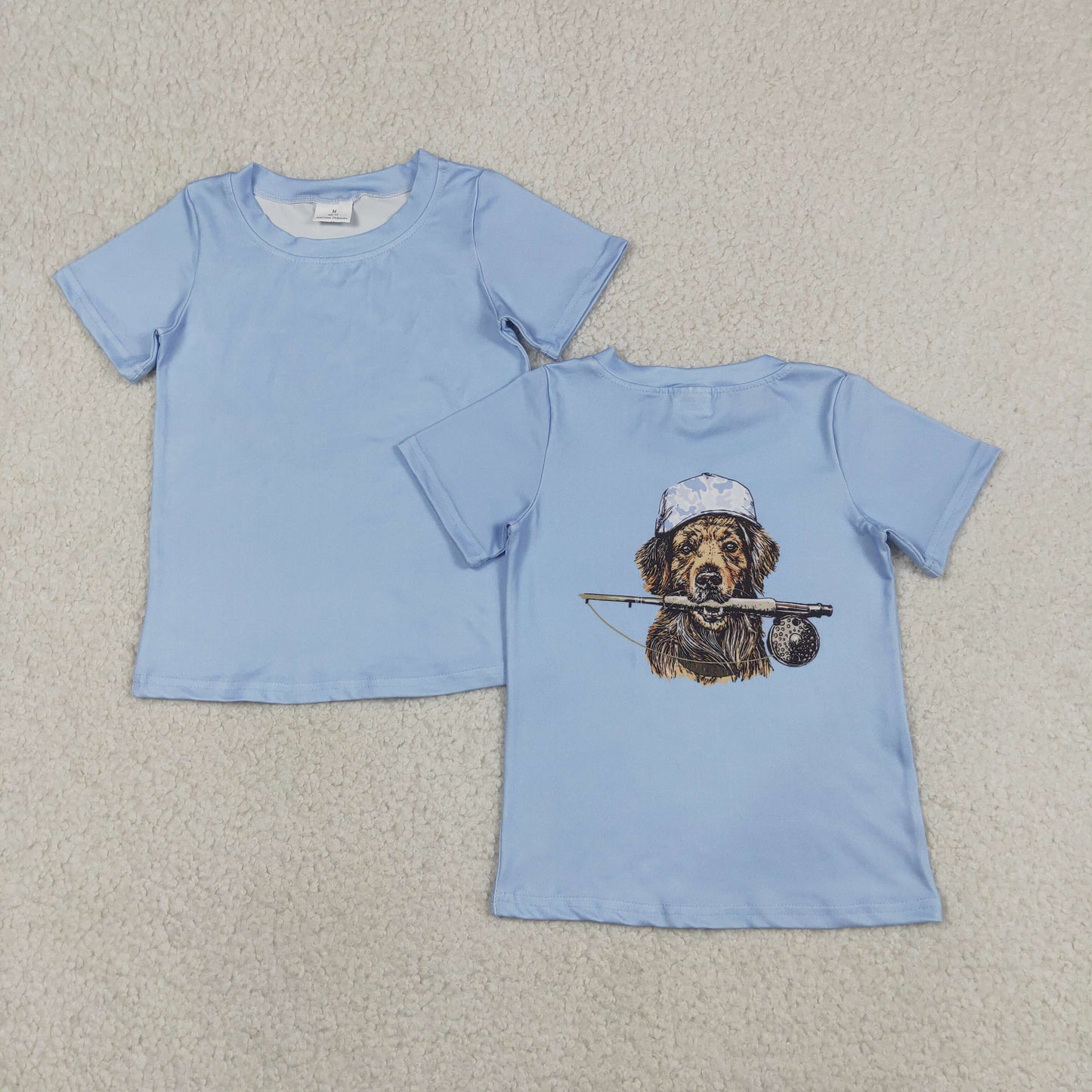 Baby Boys Kids Short Sleeves Dog Blue Shirt Tops Fishing Clothes