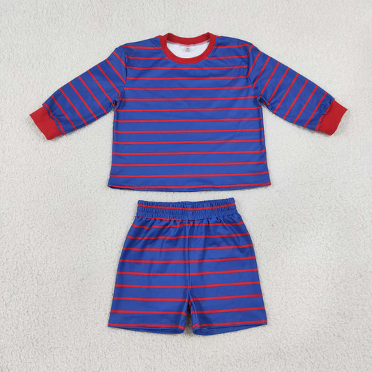 Baby Girls Kids Long Sleeves Stripes Shirt Shorts Blue Set Yoga Active Clothes