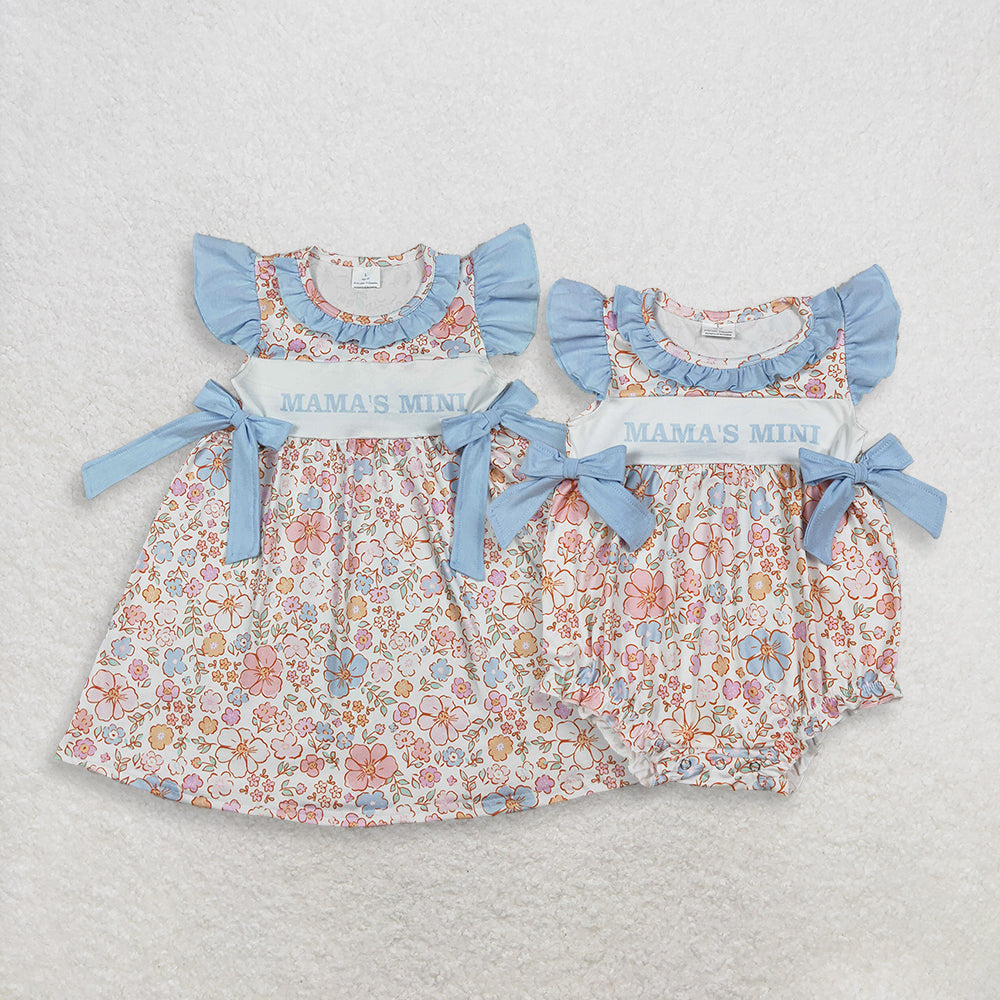 RTS Sibling Baby Girls Kids Short Sleeves Mama's MIni Flower Bows Romper Dress Clothes