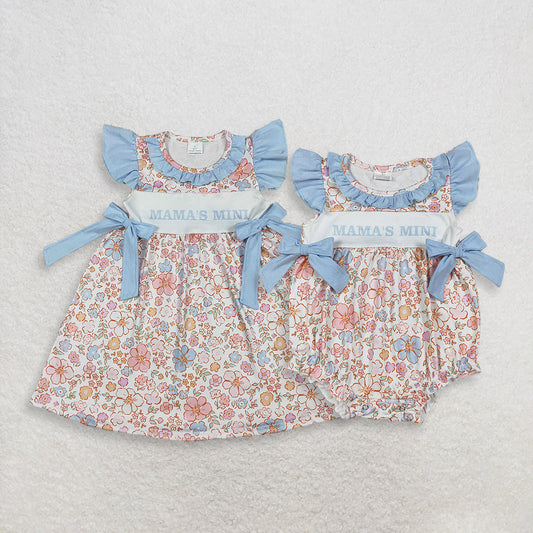 RTS Sibling Baby Girls Kids Short Sleeves Mama's MIni Flower Bows Romper Dress Clothes