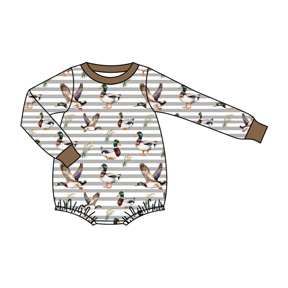 Moq 5 Preorder Baby Boys Infant Long Sleeves Ducks Stripes Bubble Romper Clothes