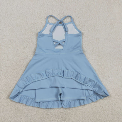 RTS Baby Girls Kids Straps Yoga Active Blue Ruffle Knee Length Dress