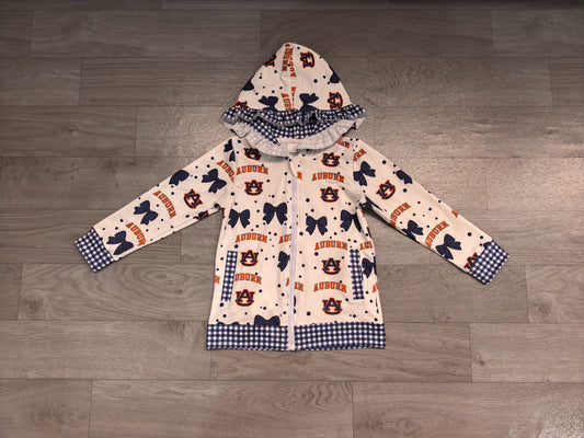 No moq Preorder Baby Girl Kids Navy Bows Plaid Pockets Zipper Hoodie Jacket Coat Team Tops