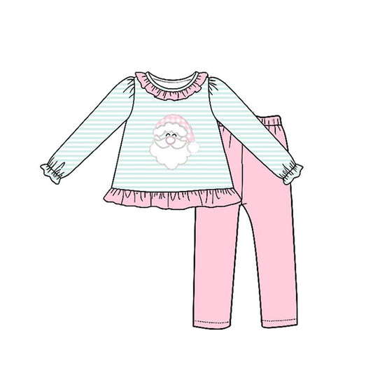 Moq 5 Preorder Baby Girls Kids Long Sleeves Christmas Santa Tunic Pink Pants Set Clothes