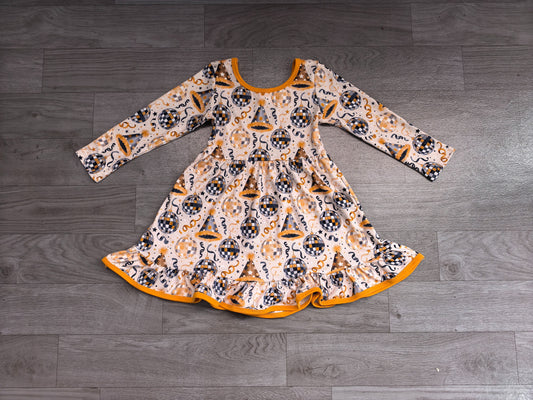No moq Preorder Baby Girls Kids Long Sleeves Happy New Year Knee Length Dress Clothes
