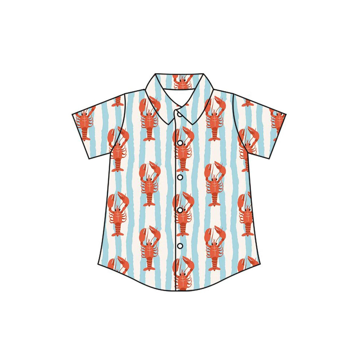 Moq 5 Preorder Baby Boys Kids Short Sleeves Crayfish Stripes Buttons Shirt Tops Summer Clothes