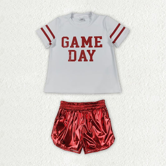 Baby Girls Kids Short Sleeves Game Day Shirt Red Pockets Shorts Set Team Clothes