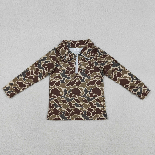 Baby Boys Long Sleeves Dark Green Camo Southern Zipper Shirt Tops