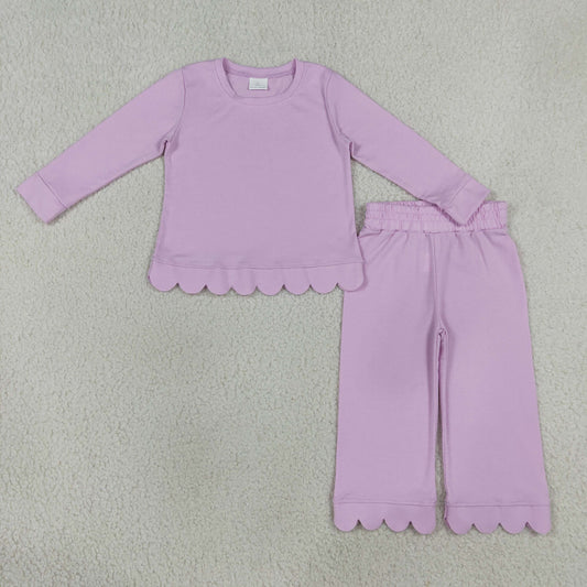 Baby Girls Kids Long Sleeves Lavender Shirt Pants Set Pajamas Scallop Clothes